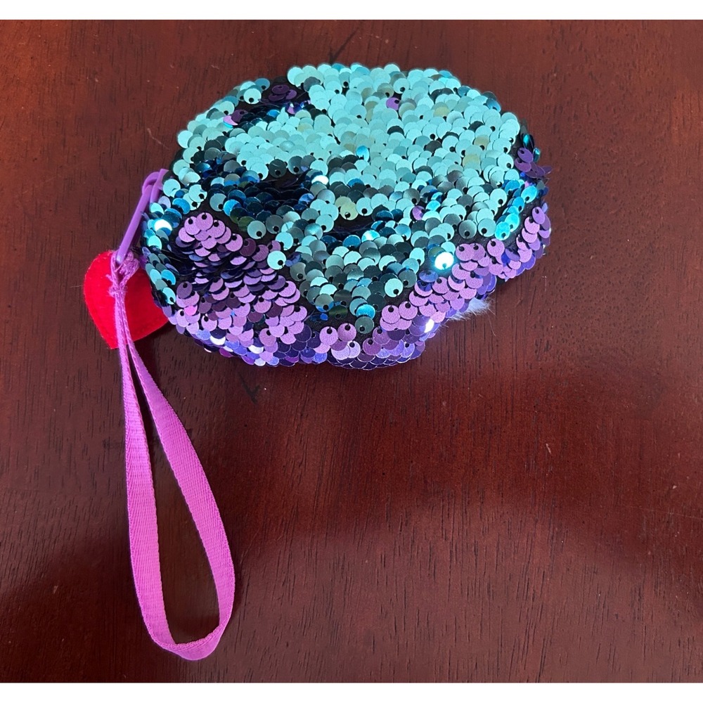Ty Beanie Boos Moonlight Owl Flippables Sequin Coin Purse Purple Teal Wristlet - Picture 4 of 5